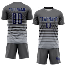 Charger l'image dans la galerie, Custom Steel Gray Navy-Gray Gradient Pinstripe Sublimation Soccer Uniform Jersey