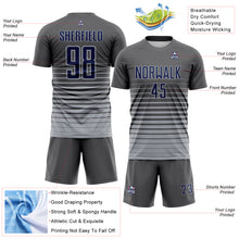 Charger l'image dans la galerie, Custom Steel Gray Navy-Gray Gradient Pinstripe Sublimation Soccer Uniform Jersey