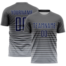 Charger l'image dans la galerie, Custom Steel Gray Navy-Gray Gradient Pinstripe Sublimation Soccer Uniform Jersey