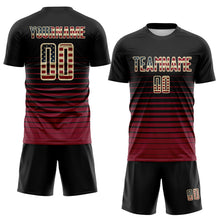 Laden Sie das Bild in den Galerie-Viewer, Custom Black Vintage USA Flag Cream-Crimson Gradient Pinstripe Sublimation Soccer Uniform Jersey