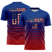 Charger l'image dans la galerie, Custom Royal Vintage USA Flag Black-Red Gradient Pinstripe Sublimation Soccer Uniform Jersey