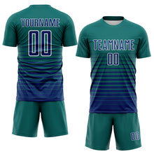 Загрузить изображение в средство просмотра галереи, Custom Teal US Navy Blue-White Gradient Pinstripe Sublimation Soccer Uniform Jersey