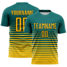 Загрузить изображение в средство просмотра галереи, Custom Teal Yellow-Black Gradient Pinstripe Sublimation Soccer Uniform Jersey