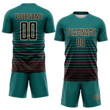 Загрузить изображение в средство просмотра галереи, Custom Teal Brown-Cream Gradient Pinstripe Sublimation Soccer Uniform Jersey