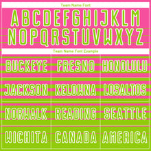 Load image into Gallery viewer, Custom Pink Neon Green-White Gradient Pinstripe Sublimation Soccer Uniform Jersey