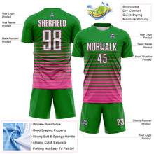 Laden Sie das Bild in den Galerie-Viewer, Custom Grass Green White Pink-Black Gradient Pinstripe Sublimation Soccer Uniform Jersey