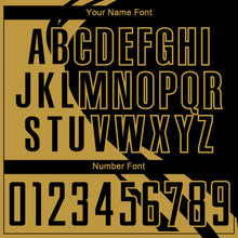 Laden Sie das Bild in den Galerie-Viewer, Custom Old Gold Black Diagonal Streamline Color Block Swirl Curve Lines Sublimation Soccer Uniform Jersey