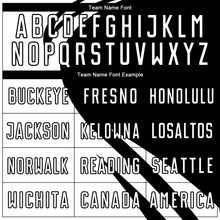 Load image into Gallery viewer, Custom White Black Diagonal Streamline Color Block Swirl Curve Lines Sublimation Soccer Uniform Jersey