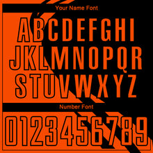 Load image into Gallery viewer, Custom Orange Black Diagonal Streamline Color Block Swirl Curve Lines Sublimation Soccer Uniform Jersey