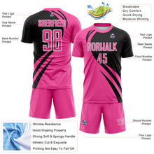 Load image into Gallery viewer, Custom Pink Black-White Diagonal Streamline Color Block Swirl Curve Lines Sublimation Soccer Uniform Jersey