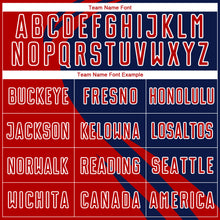 Load image into Gallery viewer, Custom Red Navy-White Diagonal Streamline Color Block Swirl Curve Lines Sublimation Soccer Uniform Jersey