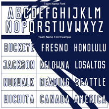 Load image into Gallery viewer, Custom White Navy Diagonal Streamline Color Block Swirl Curve Lines Sublimation Soccer Uniform Jersey