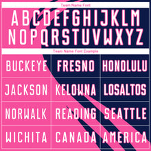 Load image into Gallery viewer, Custom Pink White-Navy Diagonal Streamline Color Block Swirl Curve Lines Sublimation Soccer Uniform Jersey