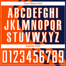 Load image into Gallery viewer, Custom Orange White-Navy Diagonal Streamline Color Block Swirl Curve Lines Sublimation Soccer Uniform Jersey