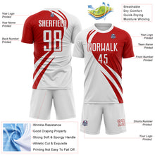 Load image into Gallery viewer, Custom White Navy Diagonal Streamline Color Block Swirl Curve Lines Sublimation Soccer Uniform Jersey