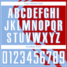 Load image into Gallery viewer, Custom Light Blue White-Red Diagonal Streamline Color Block Swirl Curve Lines Sublimation Soccer Uniform Jersey