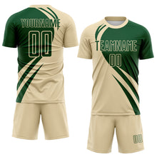 Laden Sie das Bild in den Galerie-Viewer, Custom Cream Green Diagonal Streamline Color Block Swirl Curve Lines Sublimation Soccer Uniform Jersey