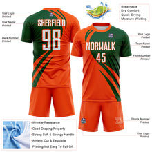 Load image into Gallery viewer, Custom Orange White-Green Diagonal Streamline Color Block Swirl Curve Lines Sublimation Soccer Uniform Jersey