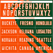 Load image into Gallery viewer, Custom Orange White-Green Diagonal Streamline Color Block Swirl Curve Lines Sublimation Soccer Uniform Jersey