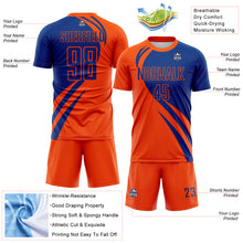 Load image into Gallery viewer, Custom Orange Royal Diagonal Streamline Color Block Swirl Curve Lines Sublimation Soccer Uniform Jersey