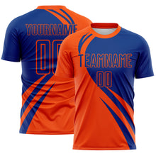 Load image into Gallery viewer, Custom Orange Royal Diagonal Streamline Color Block Swirl Curve Lines Sublimation Soccer Uniform Jersey