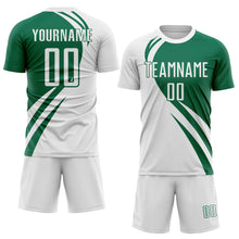 Load image into Gallery viewer, Custom White Kelly Green Diagonal Streamline Color Block Swirl Curve Lines Sublimation Soccer Uniform Jersey