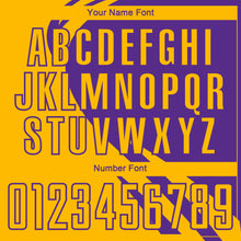 Load image into Gallery viewer, Custom Gold Purple Diagonal Streamline Color Block Swirl Curve Lines Sublimation Soccer Uniform Jersey