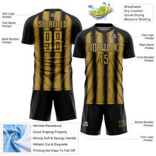 Charger l'image dans la galerie, Custom Black Old Gold Vertical Brush Stroke Stripes Sublimation Soccer Uniform Jersey