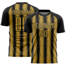 Charger l'image dans la galerie, Custom Black Old Gold Vertical Brush Stroke Stripes Sublimation Soccer Uniform Jersey