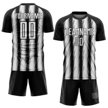 Загрузить изображение в средство просмотра галереи, Custom Black White Vertical Brush Stroke Stripes Sublimation Soccer Uniform Jersey