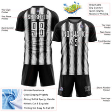 Загрузить изображение в средство просмотра галереи, Custom Black White Vertical Brush Stroke Stripes Sublimation Soccer Uniform Jersey