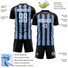 Загрузить изображение в средство просмотра галереи, Custom Black White-Light Blue Vertical Brush Stroke Stripes Sublimation Soccer Uniform Jersey