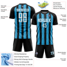 Charger l'image dans la galerie, Custom Black White-Sky Blue Vertical Brush Stroke Stripes Sublimation Soccer Uniform Jersey