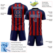 Загрузить изображение в средство просмотра галереи, Custom Navy Red-White Vertical Brush Stroke Stripes Sublimation Soccer Uniform Jersey