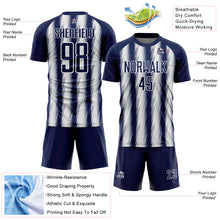 Load image into Gallery viewer, Custom Navy White Vertical Brush Stroke Stripes Sublimation Soccer Uniform Jersey
