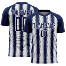 Load image into Gallery viewer, Custom Navy White Vertical Brush Stroke Stripes Sublimation Soccer Uniform Jersey