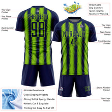 Charger l'image dans la galerie, Custom Navy Neon Green Vertical Brush Stroke Stripes Sublimation Soccer Uniform Jersey