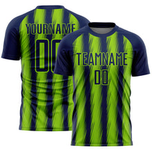 Charger l'image dans la galerie, Custom Navy Neon Green Vertical Brush Stroke Stripes Sublimation Soccer Uniform Jersey