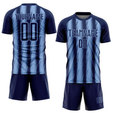Загрузить изображение в средство просмотра галереи, Custom Navy Light Blue Vertical Brush Stroke Stripes Sublimation Soccer Uniform Jersey