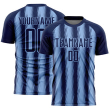 Загрузить изображение в средство просмотра галереи, Custom Navy Light Blue Vertical Brush Stroke Stripes Sublimation Soccer Uniform Jersey