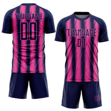 Load image into Gallery viewer, Custom Navy Pink Vertical Brush Stroke Stripes Sublimation Soccer Uniform Jersey