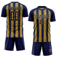 Загрузить изображение в средство просмотра галереи, Custom Navy Old Gold Vertical Brush Stroke Stripes Sublimation Soccer Uniform Jersey