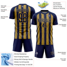 Загрузить изображение в средство просмотра галереи, Custom Navy Old Gold Vertical Brush Stroke Stripes Sublimation Soccer Uniform Jersey