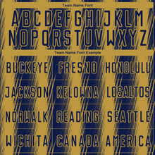 Загрузить изображение в средство просмотра галереи, Custom Navy Old Gold Vertical Brush Stroke Stripes Sublimation Soccer Uniform Jersey