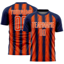 Загрузить изображение в средство просмотра галереи, Custom Navy Orange-White Vertical Brush Stroke Stripes Sublimation Soccer Uniform Jersey