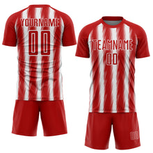 Load image into Gallery viewer, Custom Red White Vertical Brush Stroke Stripes Sublimation Soccer Uniform Jersey