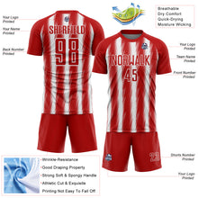 Load image into Gallery viewer, Custom Red White Vertical Brush Stroke Stripes Sublimation Soccer Uniform Jersey