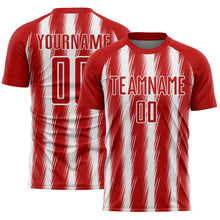 Load image into Gallery viewer, Custom Red White Vertical Brush Stroke Stripes Sublimation Soccer Uniform Jersey