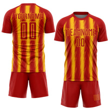 Загрузить изображение в средство просмотра галереи, Custom Red Gold Vertical Brush Stroke Stripes Sublimation Soccer Uniform Jersey