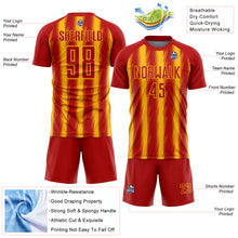 Загрузить изображение в средство просмотра галереи, Custom Red Gold Vertical Brush Stroke Stripes Sublimation Soccer Uniform Jersey